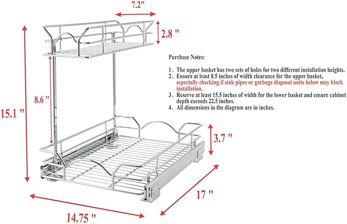 OCG Under Sink Cabinet Organizer Two Tier Pull Out Shelf, Under Sink Sliding