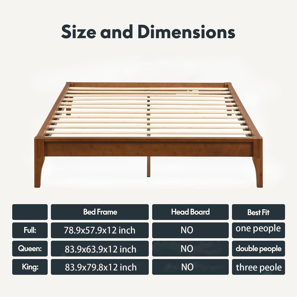 Queen Size Japanese Mid-Century Bamboo Wooden Bed Frame
