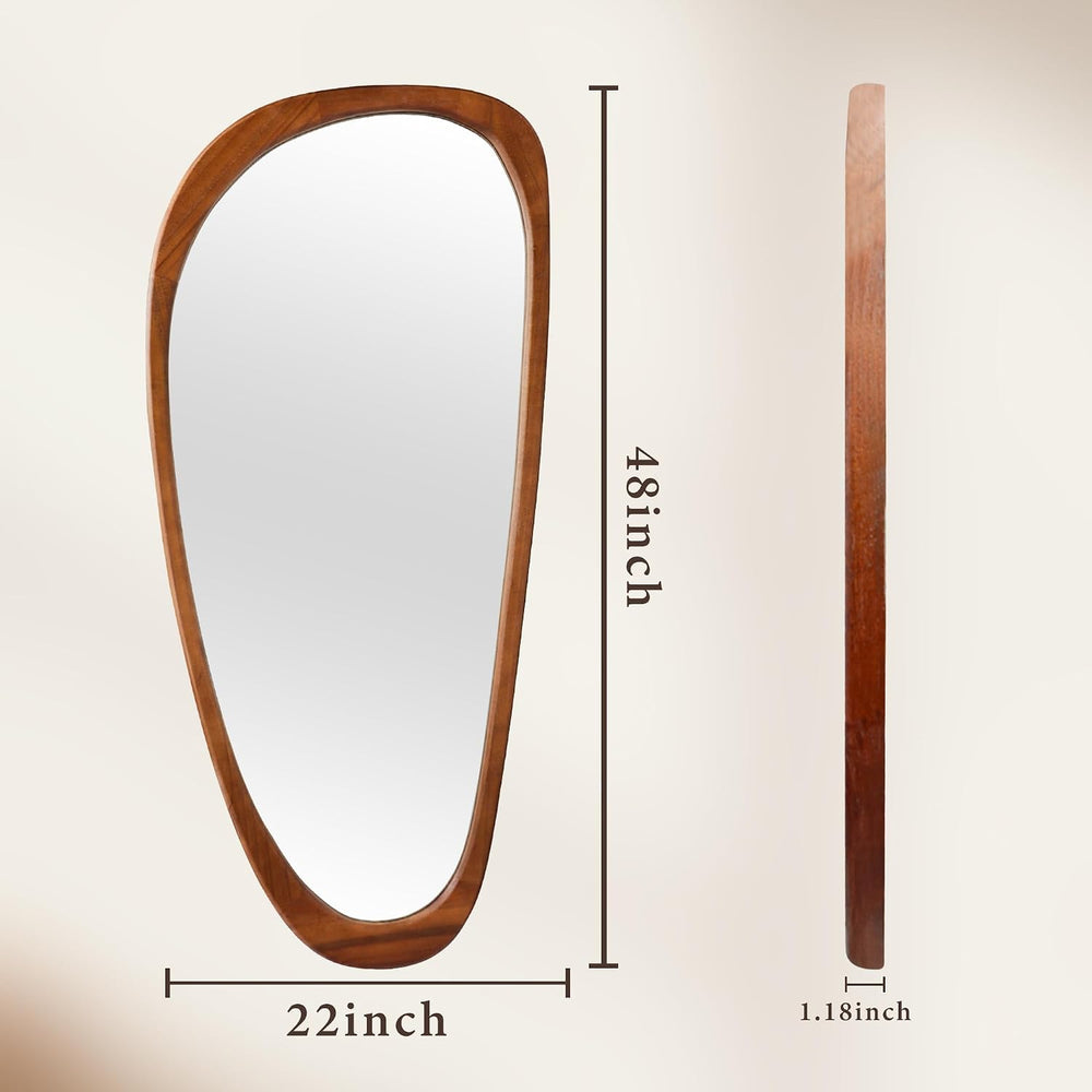 22‘’x48'' Asymmetrical Mirror with Wood Frame, Small Irregular Wall O...