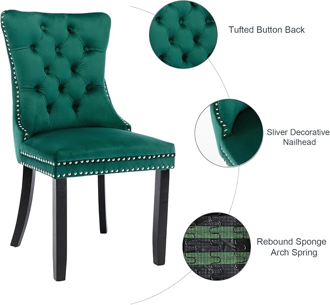 Velvet Dining Chairs Set of 6, Tufted Upholstered Dining Room Chairs with Bac...