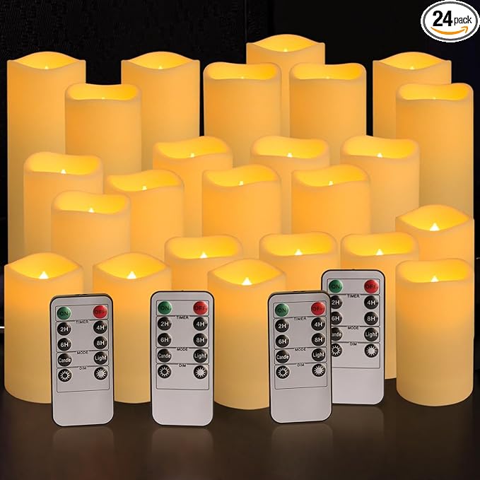 Set of 24 Waterproof Outdoor Flameless Candles, LED Candles with 4 Remote and...