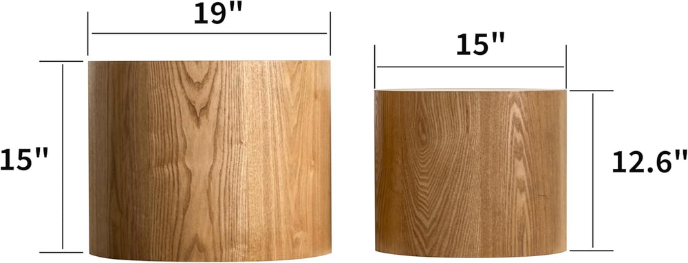 Nesting Coffee Table Set of 2, Modern Round Coffee Table, Wooden Circle Accen...