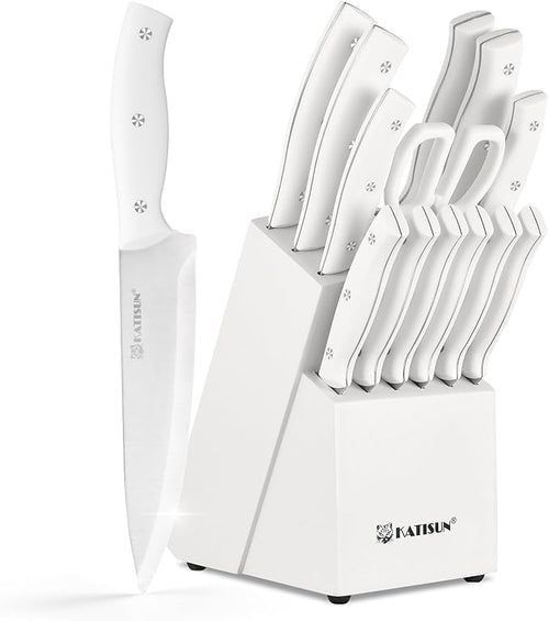 15-Piece White Kitchen Knife Set by KATISUN