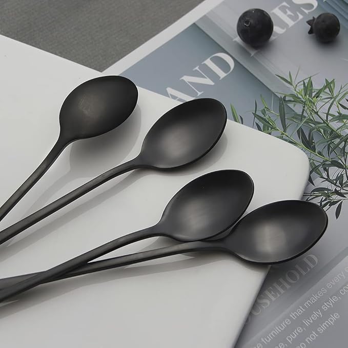 IQCWOOD Long Handle Ice Tea Spoons, 9-inch Black Coffee Stirrers, Stainless - Image 2