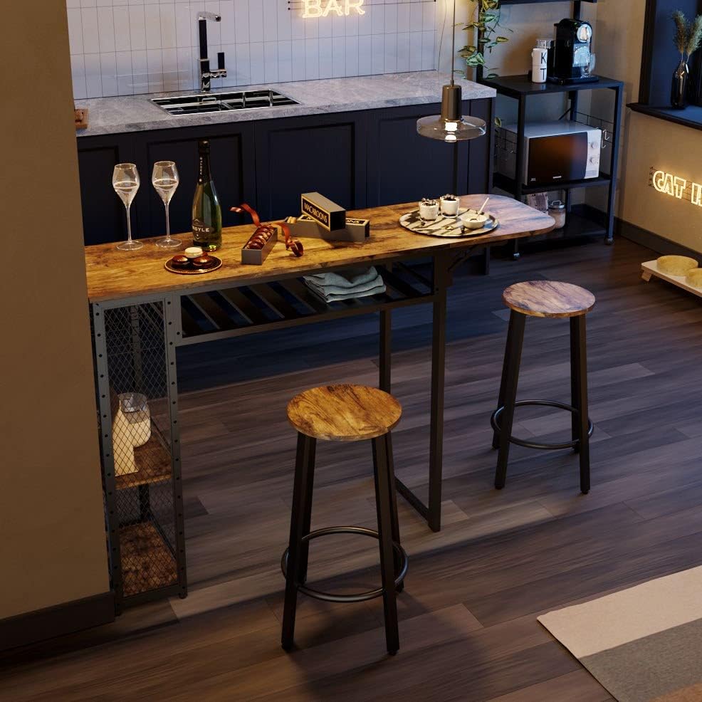 Bestier Bar Table and Chair Set, Expandable Dining Table with 2 Bar Stools, I...