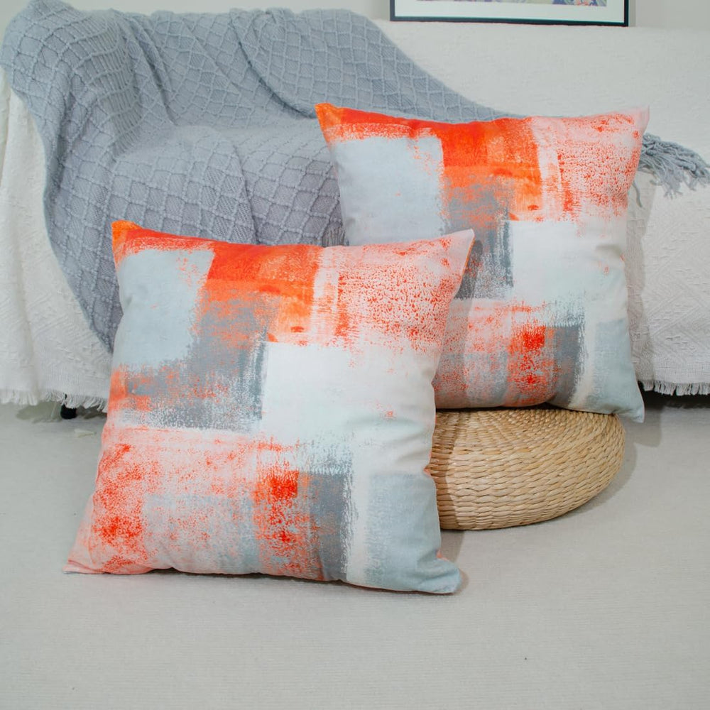 Cushion Cover 40 x 40 cm, Orange Grey White Cushion Covers, Set of 2, Decorat...