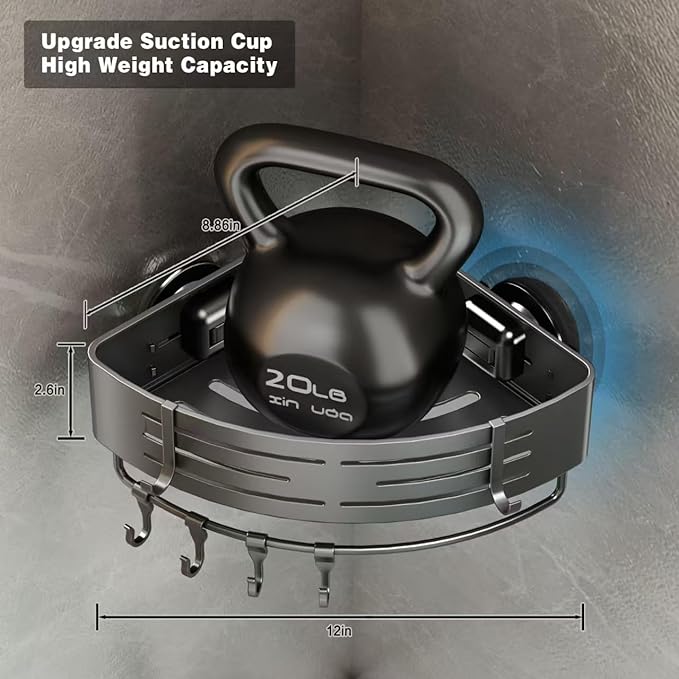 Voldra Corner Shower Caddy Suction Cup, 1 Pack Corner Shower Shelves No Drilling - Image 6