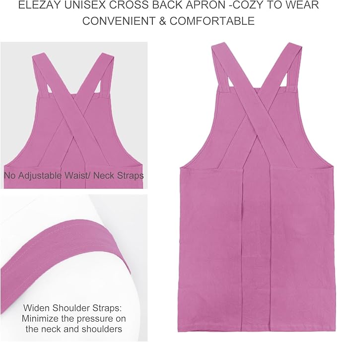 ELEZAY Aprons for Women with Pockets Plus Size Comfort Cross Back No Tie Cotton - Image 2