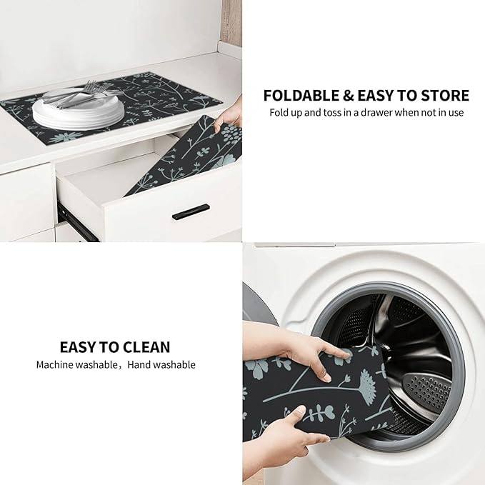Gray Flower Dish Drying Mats for Kitchen Counter, Large 18"x24" Dish Mats for - Image 9