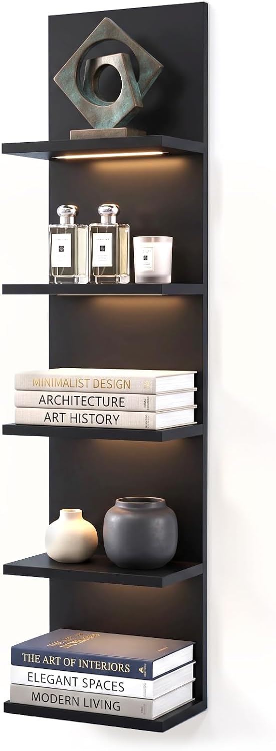 VIWODS 5 Tier Wall Shelf Unit with RGB Light, Black