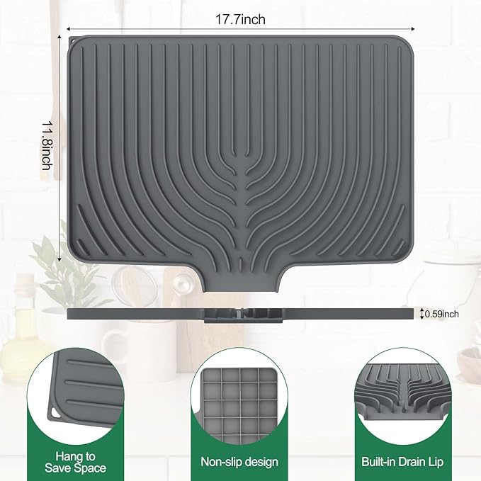 GUUKIN Silicone Dish Drying Mat, 17.7" x 11.8 " Drying Matt Kitchen Counter - Image 2