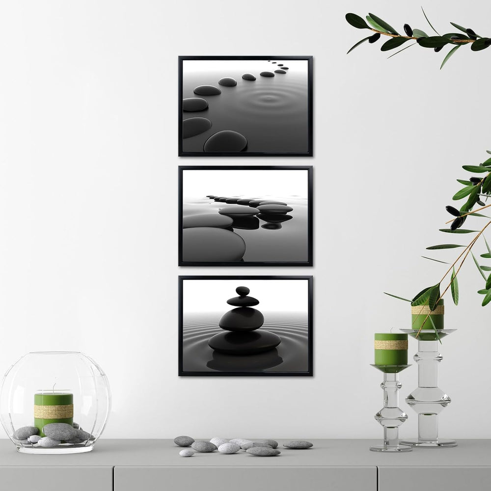 iKNOW FOTO 3pcs Black and White Zen Wall Art Stones in Water Canvas Prints wi...