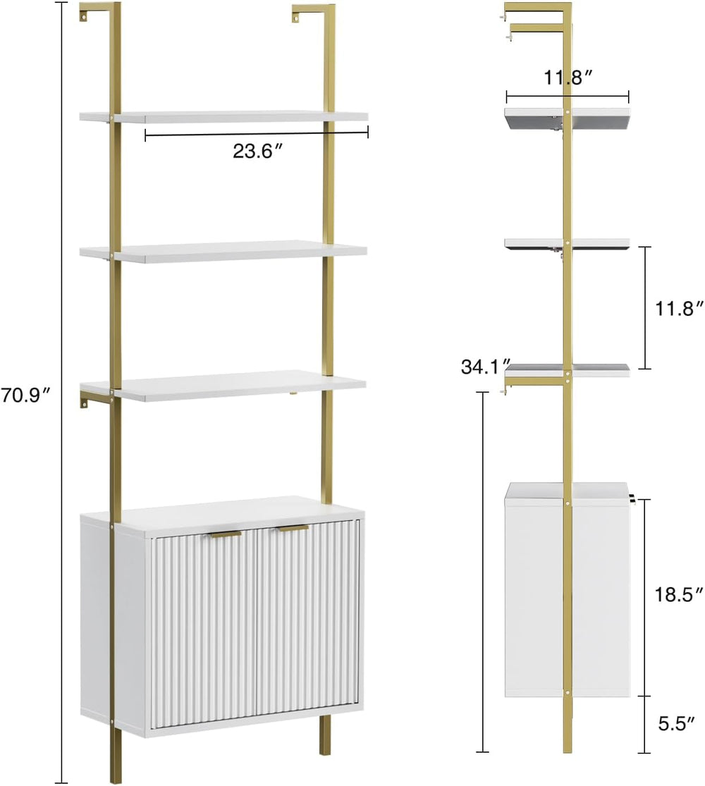 Halitaa 71”Ladder Shelf with Storage Cabinet, Wall Mounted Ladder Bookshelf |...