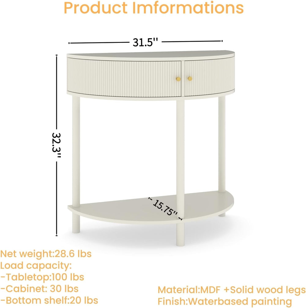 Entryway Table, Artisan-Crafted Half Moon Fluted Console Tables with 2 Rattan...
