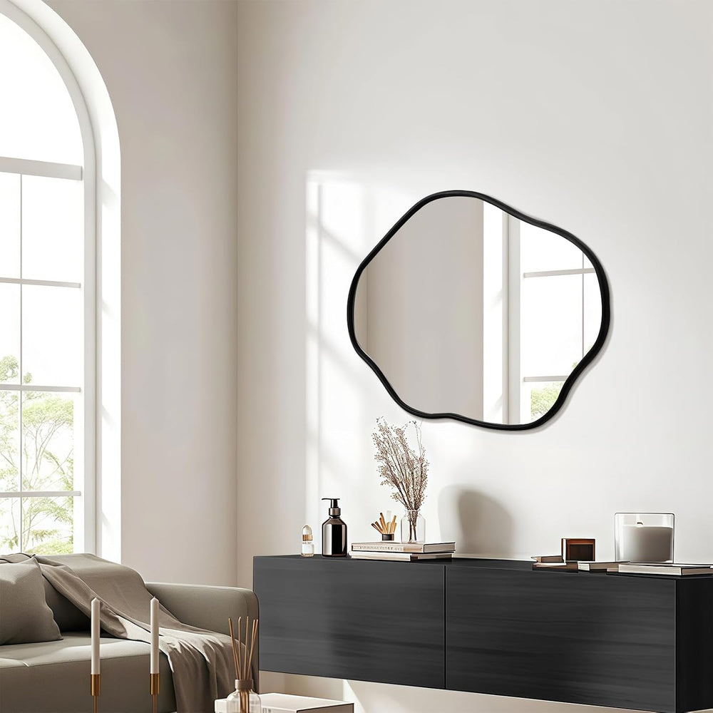 ULIKE Irregular Wall Mirror, 24x36 Inch, Black Wood Frame