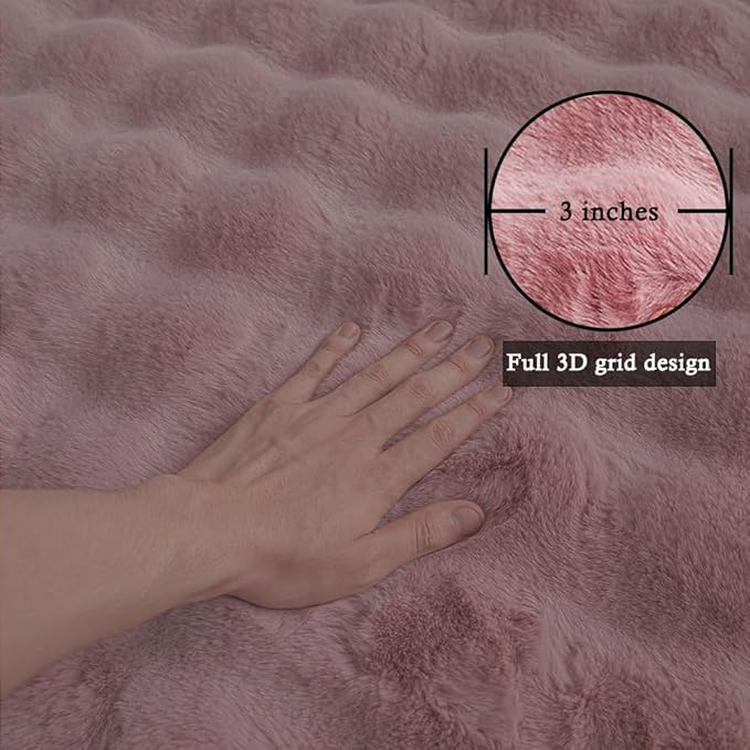 Pink Rabbit Plush Rug 6'x9', Fluffy Faux Fur Shaggy Area Rug - Image 8
