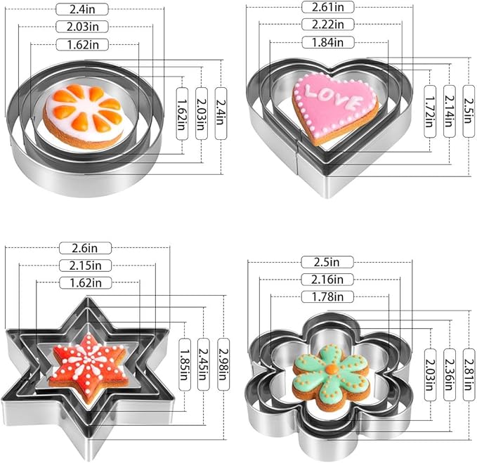 Metal Cookie Cutters Set 12 Pieces, Stainless Steel 3 Heart Cookie Cutters - Image 2