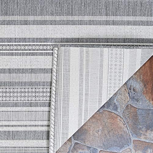 Couristan Recife Striped Washable Outdoor Area Rug, Silver Grey, 5 x 8 Ft