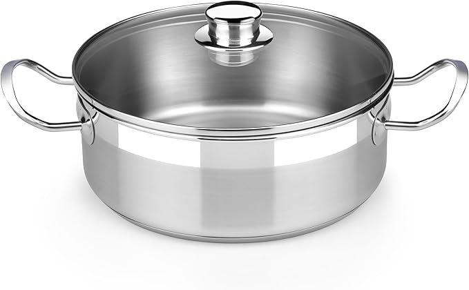 BRA COOKWARE Profesional 18/10 Stainless Steel Stock Pot w/Glass Lid | 8 Inch by BRACookware