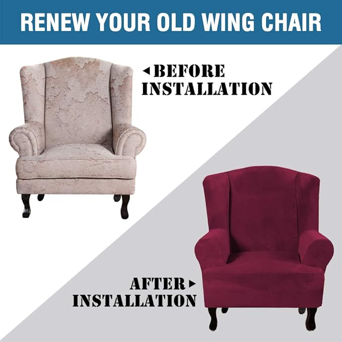 H.VERSAILTEX Wingback Chair Covers Velvet Plush Wing Chair Slipcover 1 Piece - Image 8