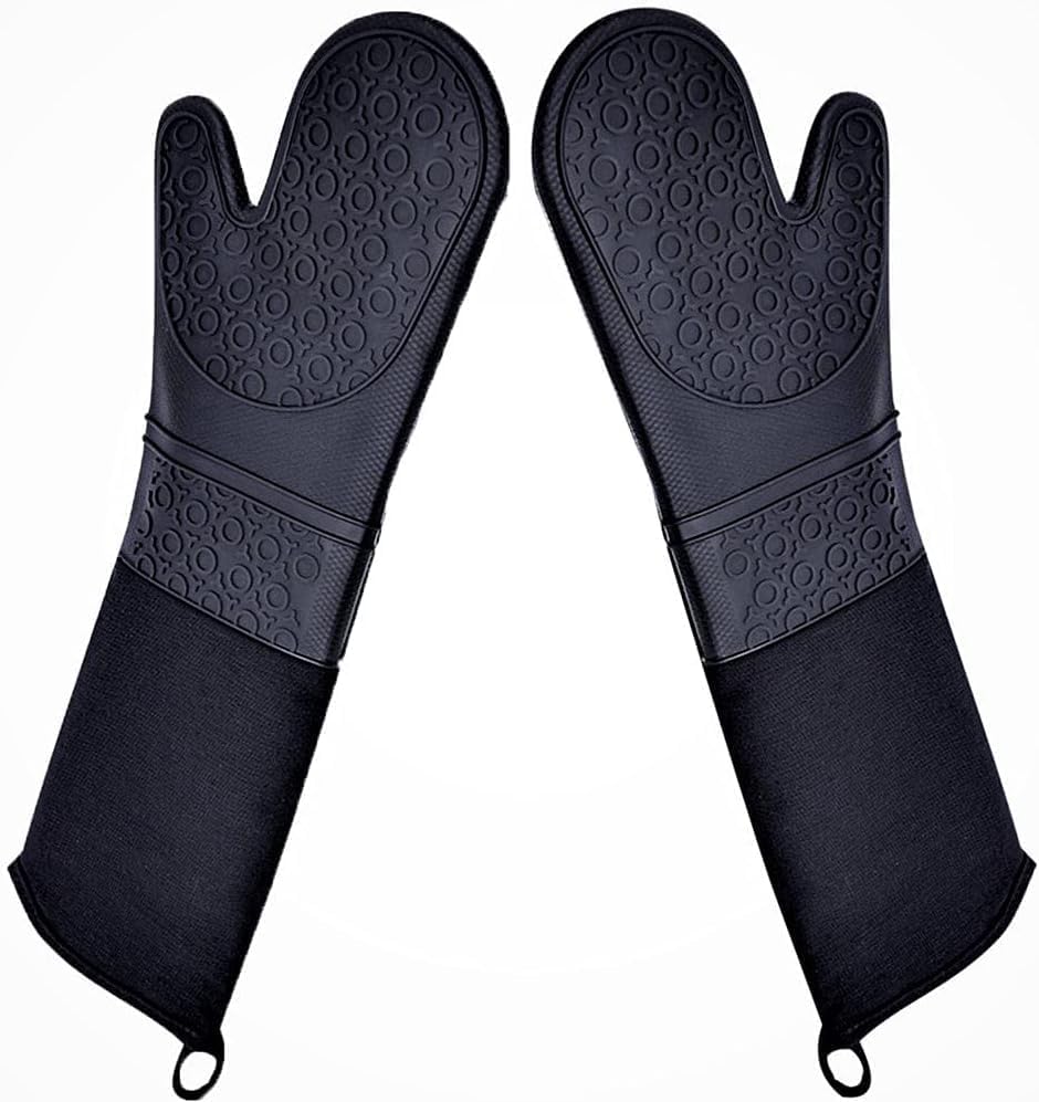 Extra Long Professional Silicone Oven Mitts with Quilted Liner, Durable Heat Resistant Oven Gloves, Heat Resistant Oven Gloves,2pcs