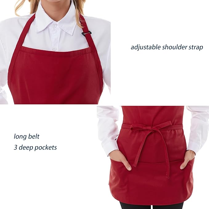 Aprons for Women with 3 Pockets, Server Apron, Aprons for Cooking, Chef Apron - Image 4