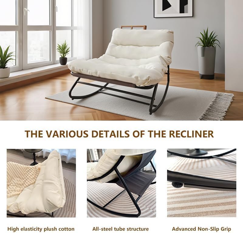 Oversized Papasan Rocking Chair with Plush Cushion, 350 Lbs Weight Capacity S...