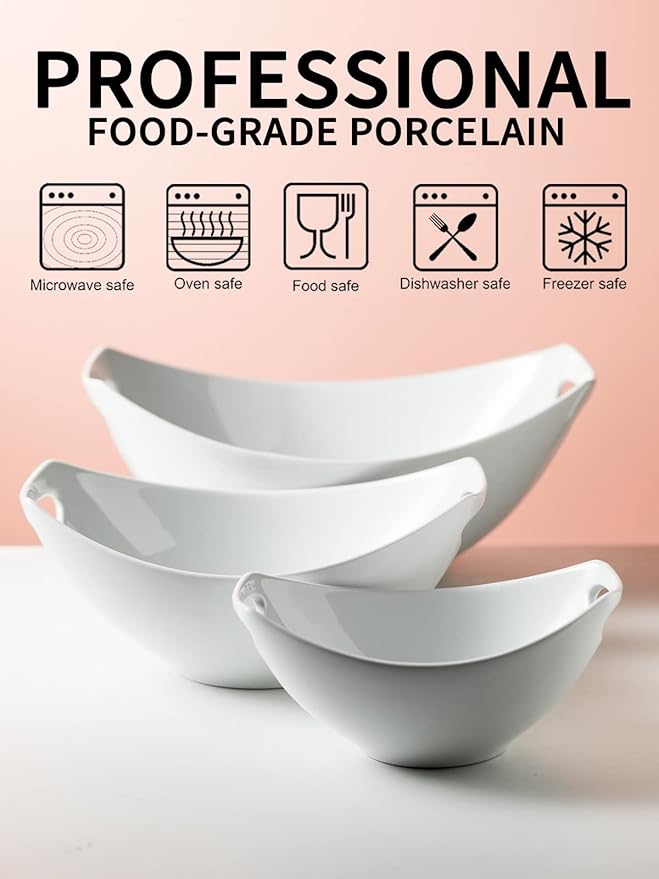 Gomakren Serving Bowls with Handles, Serving Dishes, Porcelain Salad Bowls - Image 3
