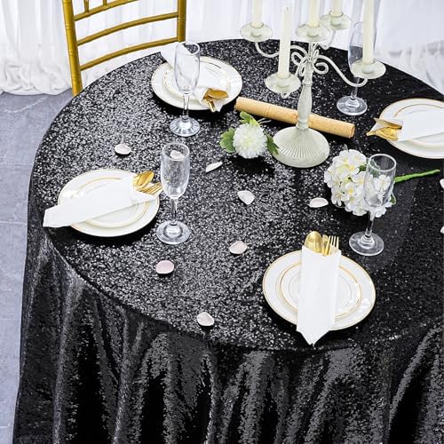 B-COOL Round Tablecloth 120 Inch Black Sequin Table Cloth Glitter Table Cover...