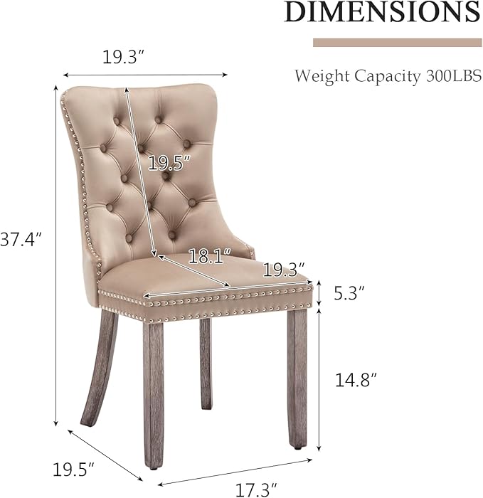 Velvet Dining Chairs Set of 2, Upholstered Dining Room Chairs with Nailhead R...