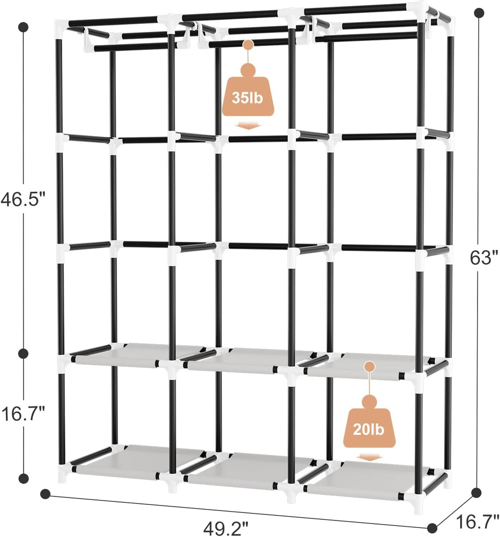 Portable Closet with Cover, 3 Hanging Rods and Side Pocket, Sturdy Free Stand...