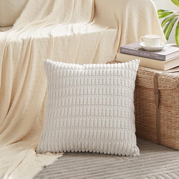 Fancy Homi 4 Packs Pure White Decorative Throw Pillow Covers 16x16 Inch - Image 2