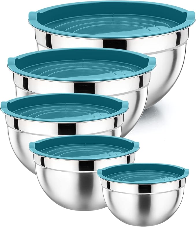 P&P CHEF Mixing Bowls with Airtight Lids Set of 5, 10-Piece Stainless Steel by PPCHEF