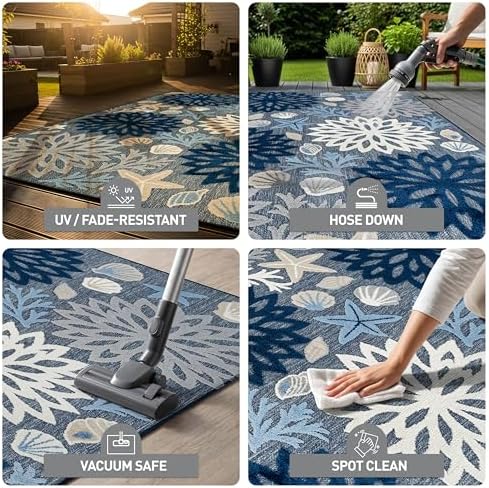 Rugshop Coastal High-Low Textured Floral Indoor Outdoor Rug Navy 5' x 7'
