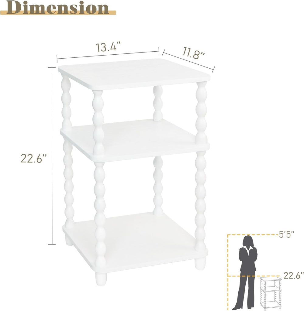 Fultyle End Table, Small Side Table with 3 Tier Open Shelf, Modern Night Stan...