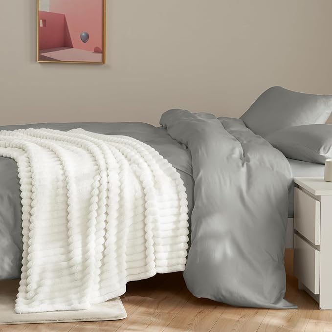 HIMEET Off White Ribbed Twin Blanket - Image 8
