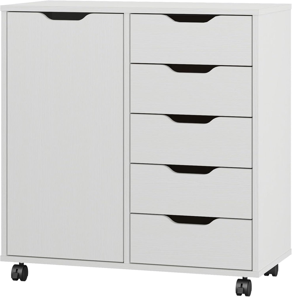Panana 5-Drawer Chest with 1 Door, Wooden Chest of Drawers Storage Dresser Ca...
