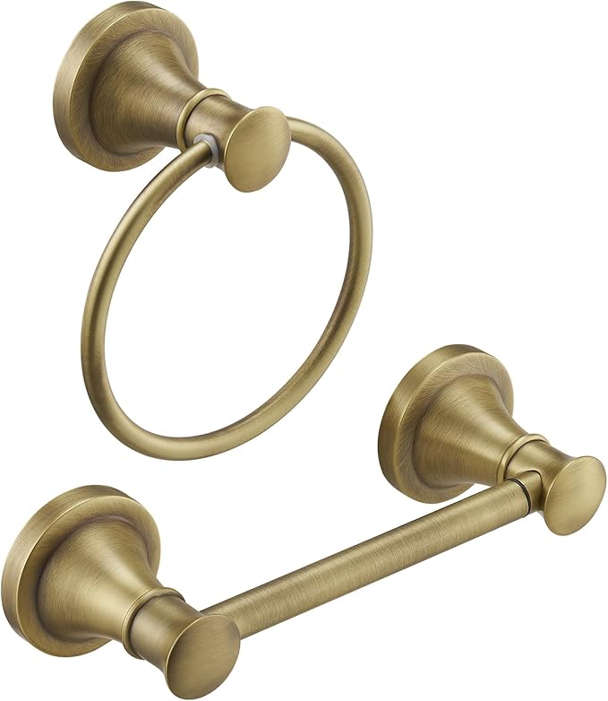 RUMOSE Toilet Paper Holder and Hand Towel Ring Antique Brass Wall Mount by RUMOSE