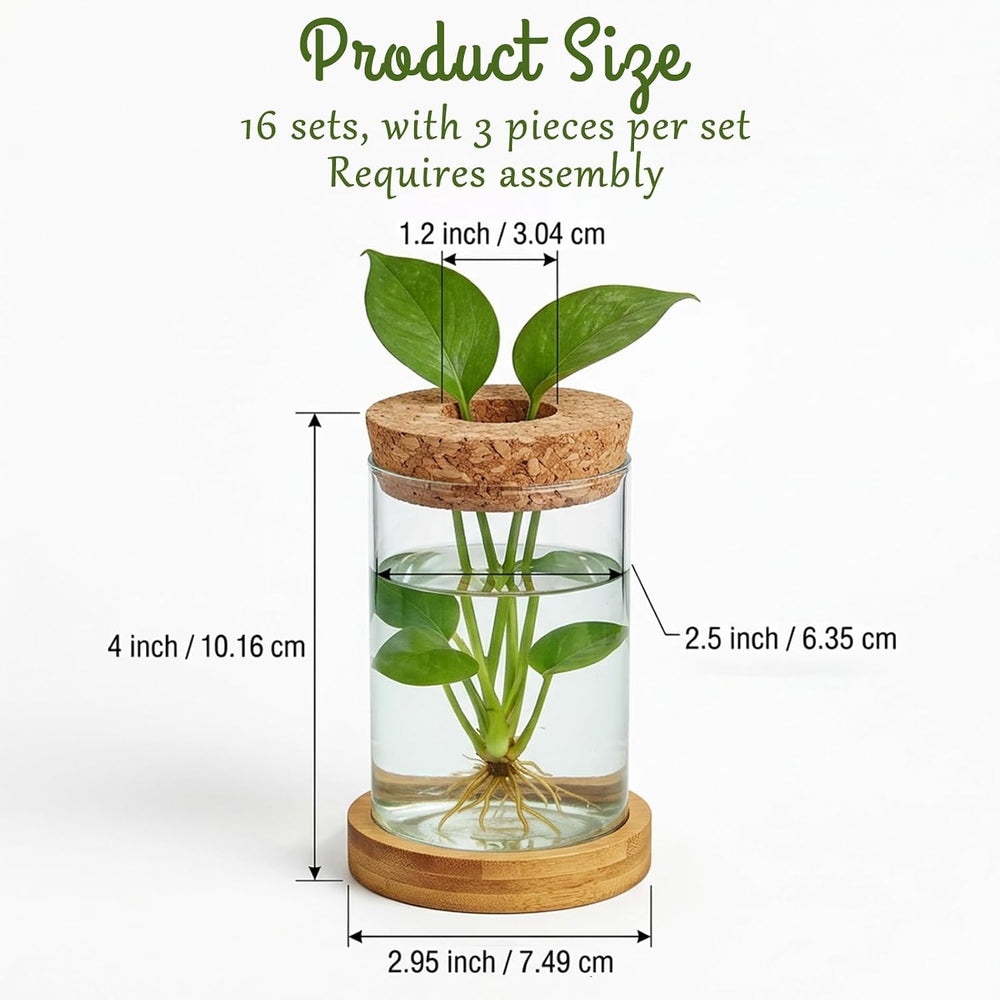 16 Pcs Propagation Vases with Bamboo Stand and Hole Lid, Glass Plant Propagat...