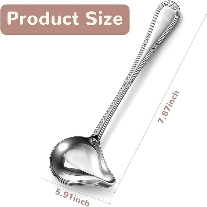 2 Pcs Gravy Ladle with Pour Spout 7.8'' Stainless Steel Small Ladle Sauce Soup - Image 2