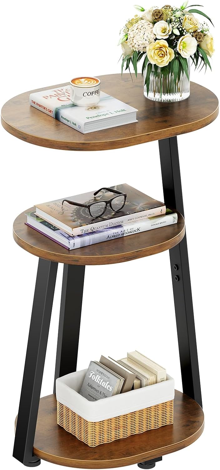 Kalrin Side Table, Small End Table with Metal Frame, 3-Tier Bedside Tables, R...