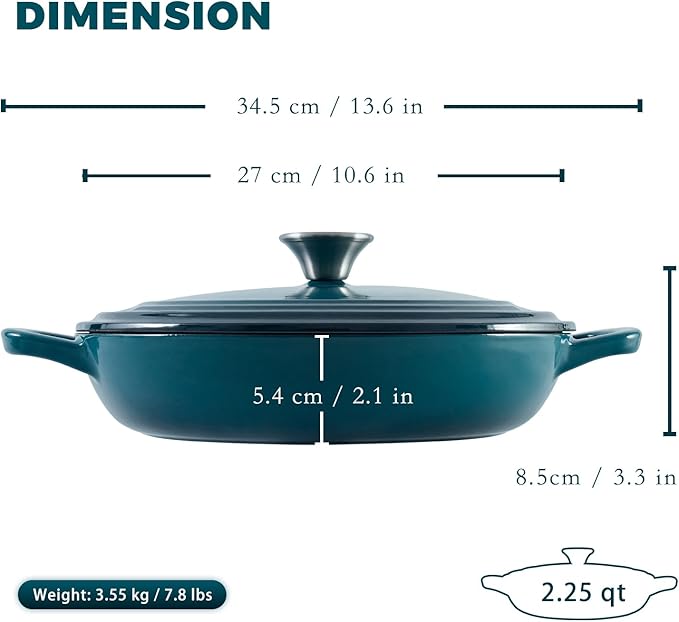 Flavehc Braiser Enameled Cast Iron Braiser 2.25 qt Braiser Pan