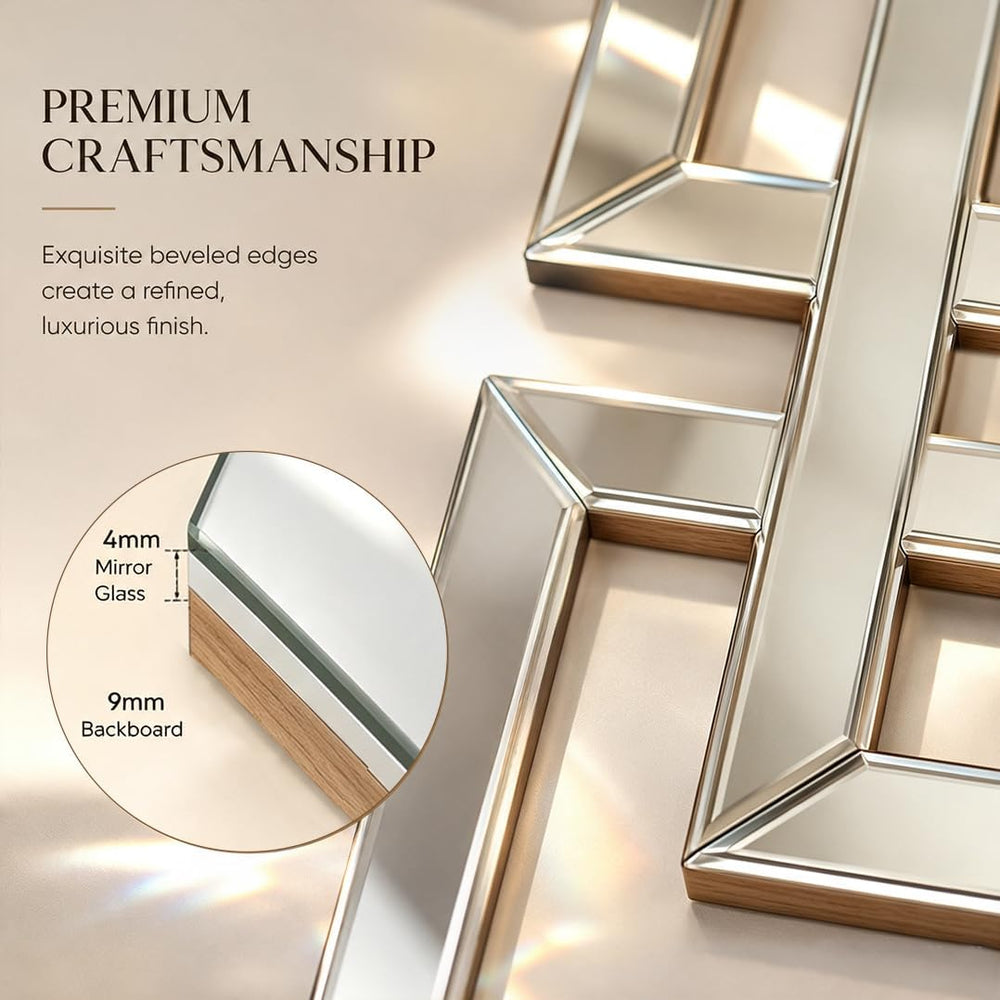 Square Decorative Wall Mirror 13 x 17 Inch, Silver Frameless Mirror Wall Deco...