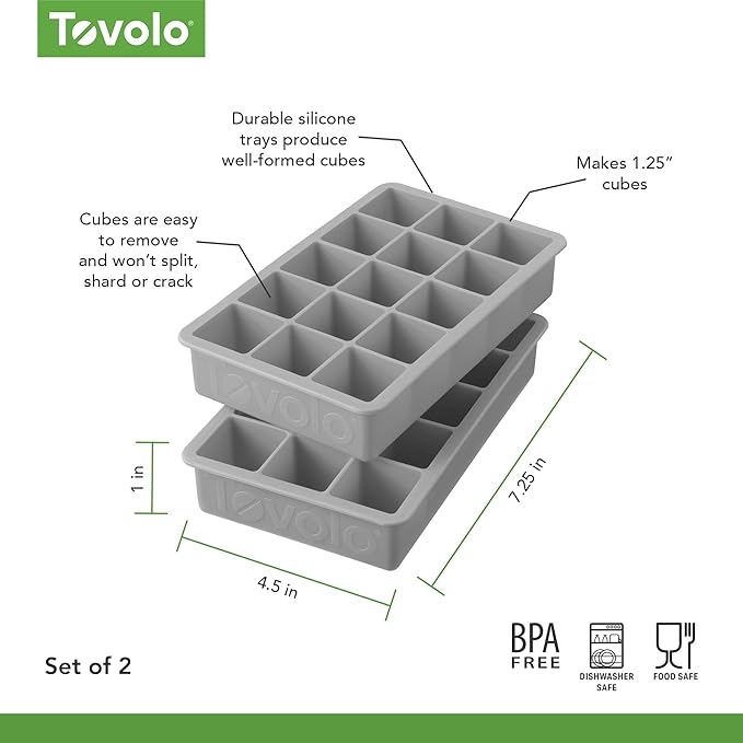 Tovolo Silicone Ice Cube Tray Oyster Gray Pack of 2 BPA Free Ice Tray Mold - Image 6