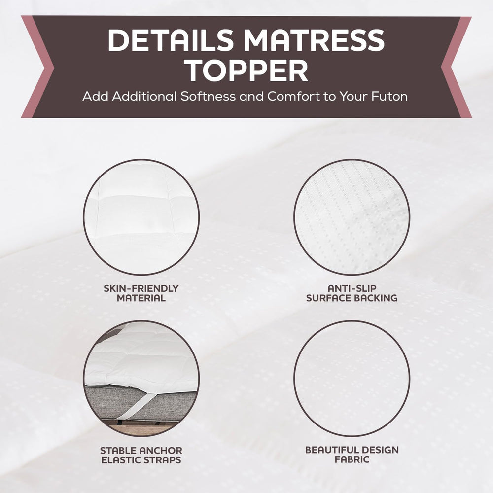 CirclesHome White Futon Mattress Toppers with Anti-Slip Anchors - Futon Cover...