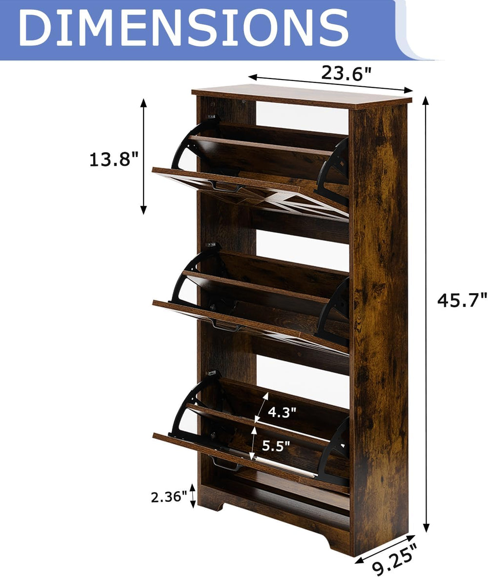Shoe Storage Cabinet with 3 Flip Drawers, Farmhouse Shoe Organizer with Barn ...