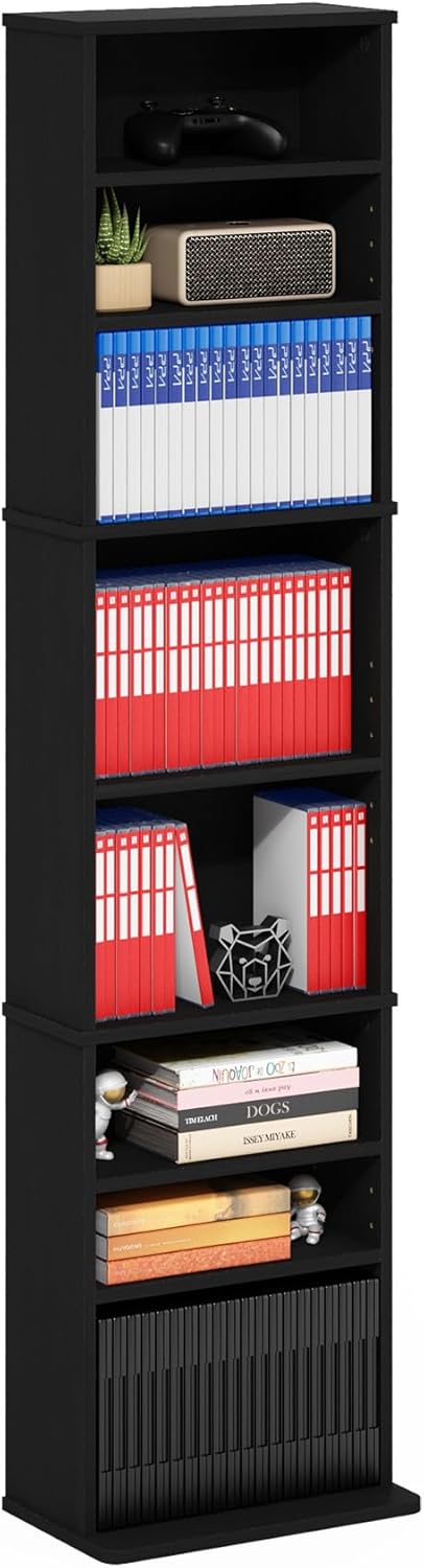 Furinno Jaya DVD Shelf, 9-Shelf Tall Narrow CD Rack, Media Shelf with Adjusta...