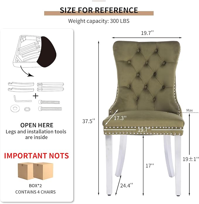 Mid Century Modern Dining Chairs Set of 4, Olive Velvet Upholstered Tufted Ba...