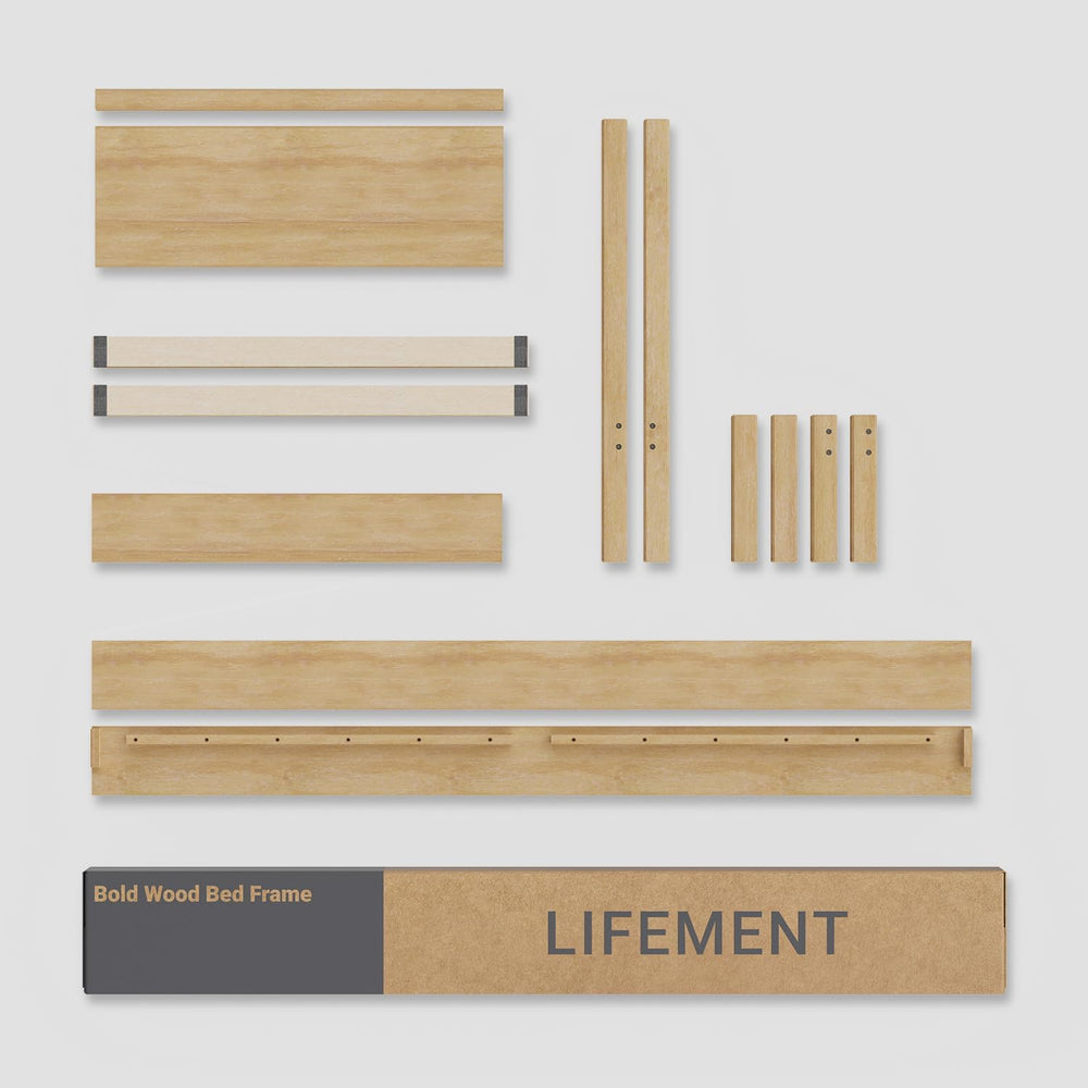 LIFEMENT Signature Wood Platform Bed Frame with Headboard, Essential, Noise F...