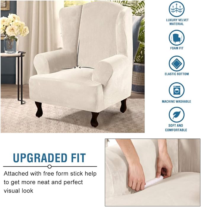 H.VERSAILTEX Wingback Chair Covers Velvet Plush Wing Chair Slipcover 1 Piece - Image 4